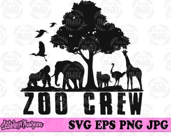 Zoo Crew svg, Wild One Birthday Party Decor Cut File, Safari Animal Clipart, Zoo Keeper Gift Idea T-shirt Design png, Wilderness Stencil dxf