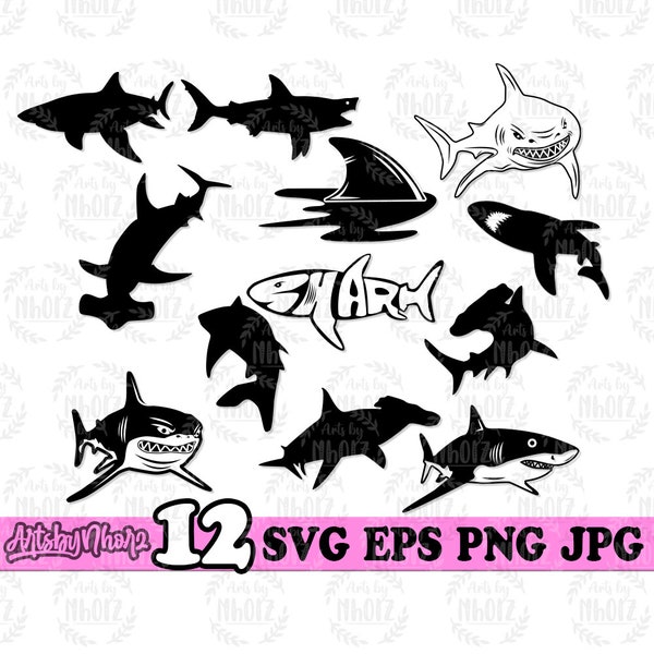 12 Sharks Designs Bundles SVG | Shark Svg | Shark Animal svg | Shark Bundle | SVG Bundle | Sea Creatures Svg | Sea Animal svg | Shark Png