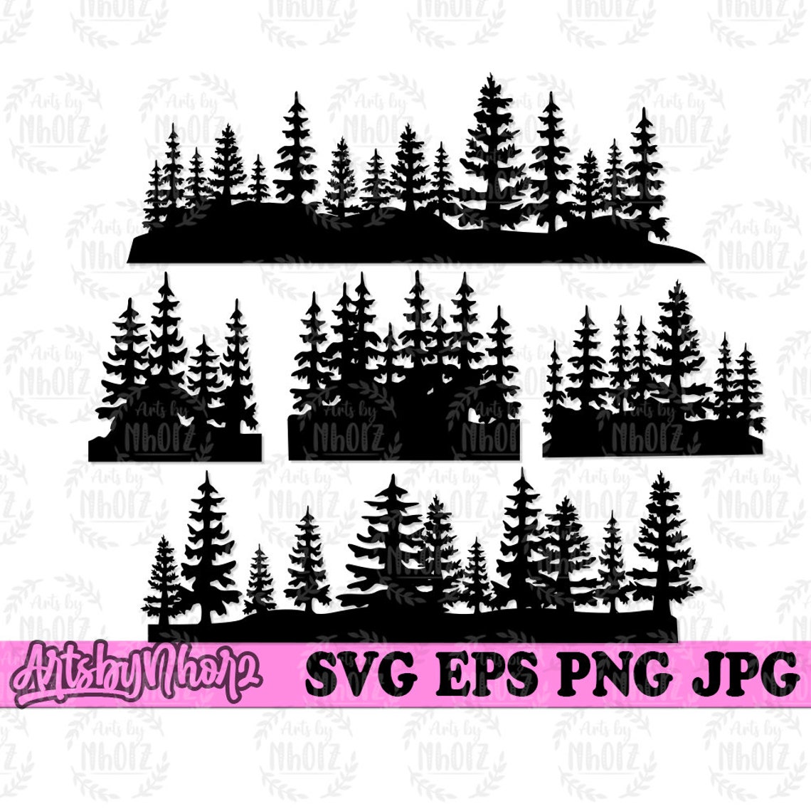 5 Pine Trees Svg Files Bundle Pine Trees Svg Tree Svg - Etsy