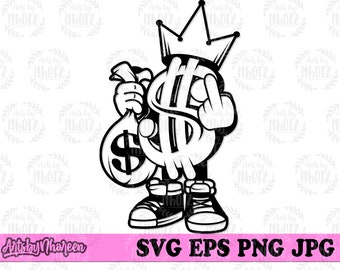 King Money Middle Finger svg, US Dollar Sign Clipart, Money Bag Cut File, Rich Hipster dxf, Fvck You Hand Sign Lifestyle Gangster Shirt png
