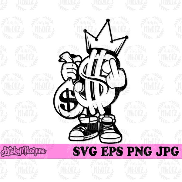 King Money Middle Finger svg, US Dollar Sign Clipart, Money Bag Cut File, Rich Hipster dxf, Fvck You Hand Sign Lifestyle Gangster Shirt png