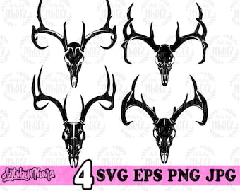 4 Deer Skull SVG Bundle, Deer Hunting svg, Deer Skull Clipart, Deer Cutfile, Deer Skull PNG Bundle, Hunting svg, Deer Antler svg, Hunter svg