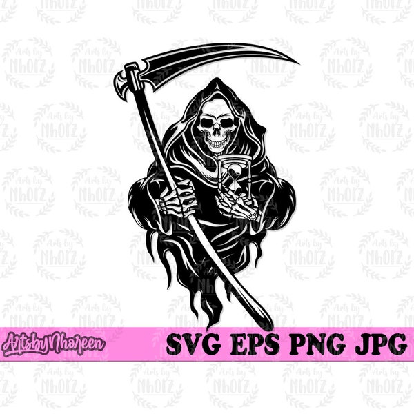 Grim Skull svg, Halloween Custom Tshirt Design png, Grim Reaper Cut File, Haunted Man Clipart, Horror Nightmare Stencil, Time to Die Cutfile