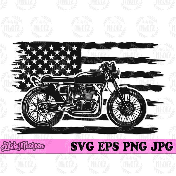 US Cafe Racer Motorbike svg, Motorcycle Clipart, Sports Biker Cut File, Rider Dad T-shirt Gift Idea png, USA Racing Bike Stencil, Bike Rally