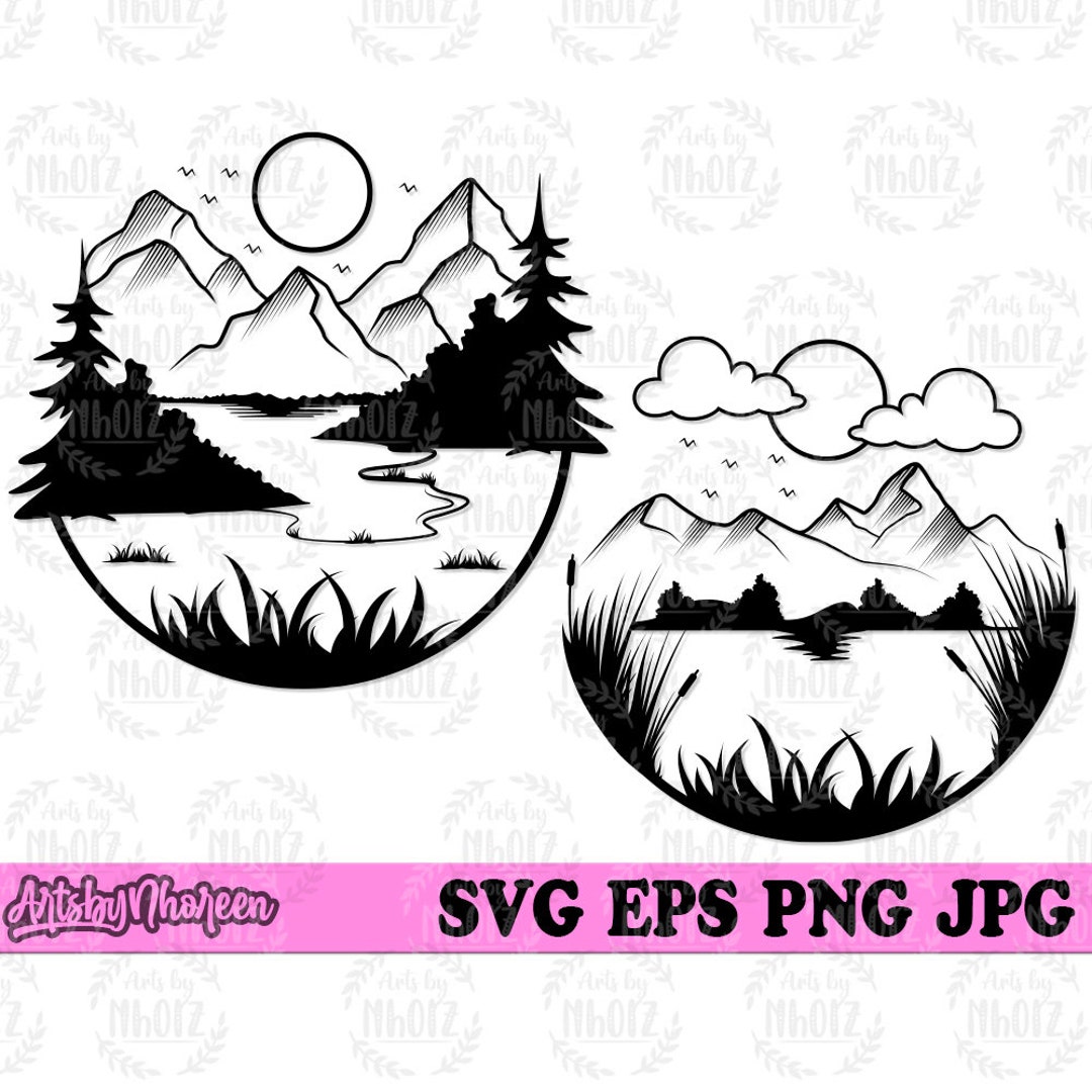 Lake View Svg, Outdoor Scene Cut File, River View Stencil, Home Town ...