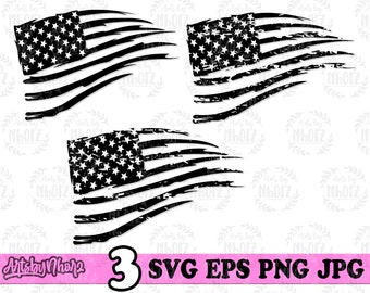 3 Distressed USA Flag SVG Bundle, US Flag png, Us Flag Clipart, Us Flag Cutfile, Distressed Flag png, Military svg, Veteran svg, Us Flag dxf