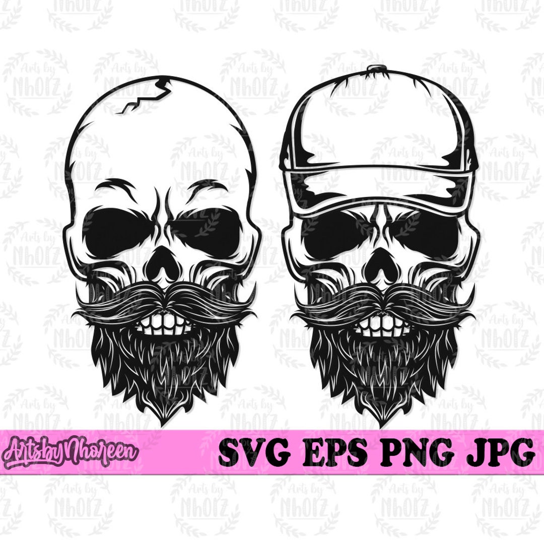 2 Calavera de barba svg, Cabeza esquelética calva Clipart, Calavera con  gorra o plantilla de sombrero, Esqueleto con archivo de corte de bigote, ..., image size:1080x1080