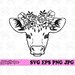 Floral Cow Head Svg, Flower Animal Clipart, Cute Farm Cow Stencil, Farm ...