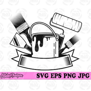 Painter Tools svg, Paint Brush Clipart, Paint Color Bucket Stencil, Painting Job Shop Jpeg, Wall Repair Monogram, Painter Dad Gift Idea png