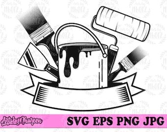 Painter Tools svg, Paint Brush Clipart, Paint Color Bucket Stencil, Painting Job Shop Jpeg, Wall Repair Monogram, Painter Dad Gift Idea png