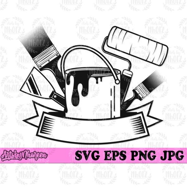 Painter Tools svg, Paint Brush Clipart, Paint Color Bucket Stencil, Painting Job Shop Jpeg, Wall Repair Monogram, Painter Dad Gift Idea png