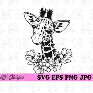 Cute Floral Giraffe svg, Flower Animal Clipart, Wild Life Shirt png, Safari Animal Cut File, Cute Giraffe Stencil, Zoo Keeper Gift Idea dxf