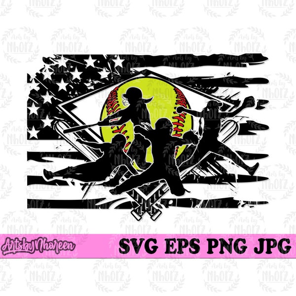 US Softball Player Scene svg, Sports Mom Clipart, Softball Team Club Shirt Jpeg png, Ball Life Cut File, Outdoor Open Field Game Stencil DXF
