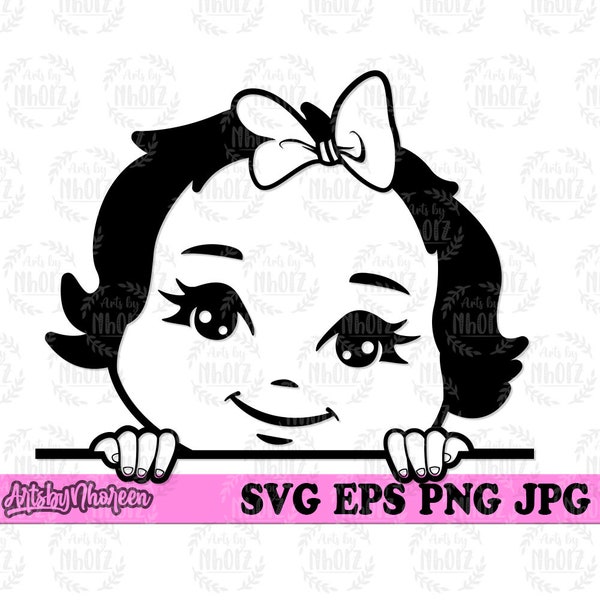 Cute Peeking Baby Girl svg, Kid Life Shirt png, Pretty New Born Female Portrait Stencil, Onesies Design Cut File, Lovely Baby Life Clipart