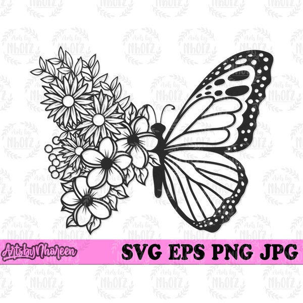 Floral Butterfly svg, Flower Flying Insect Stencil, Butterfly T-shirt Digital Design, Butterfly Clipart, Butterfly Cut File, Flower Fly png