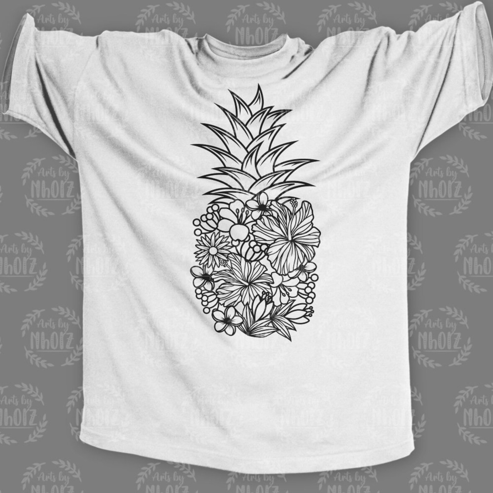 Floral Pineapple Svg Flower Fruit Clipart Tropical Season Etsy