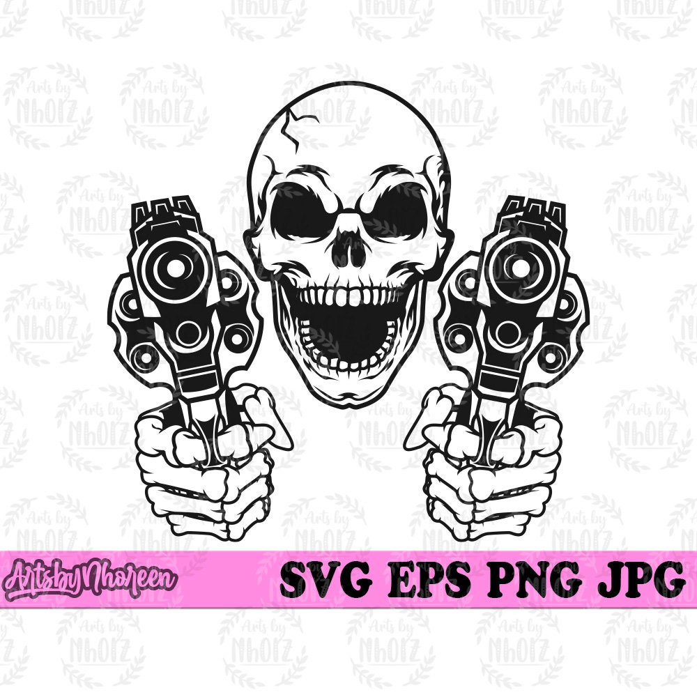 Skull With 2 Guns Svg, Human Skeletal Head Clipart, Gun Owner T-shirt  Design Png, Hand Gun Cut File, Target Shooting Range Jpeg Monogram DXF -  Etsy, image size:1000x1000