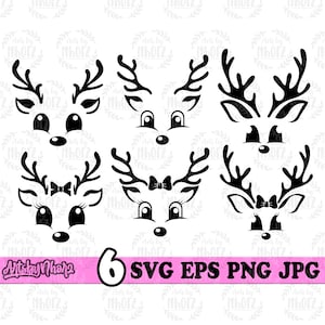 6 Reindeer SVG Bundle, Christmas Bundle svg, Reindeer Clipart, Reindeer Cutfile, Christmas Shirt svg, Christmas PNG Bundle, Reindeer png