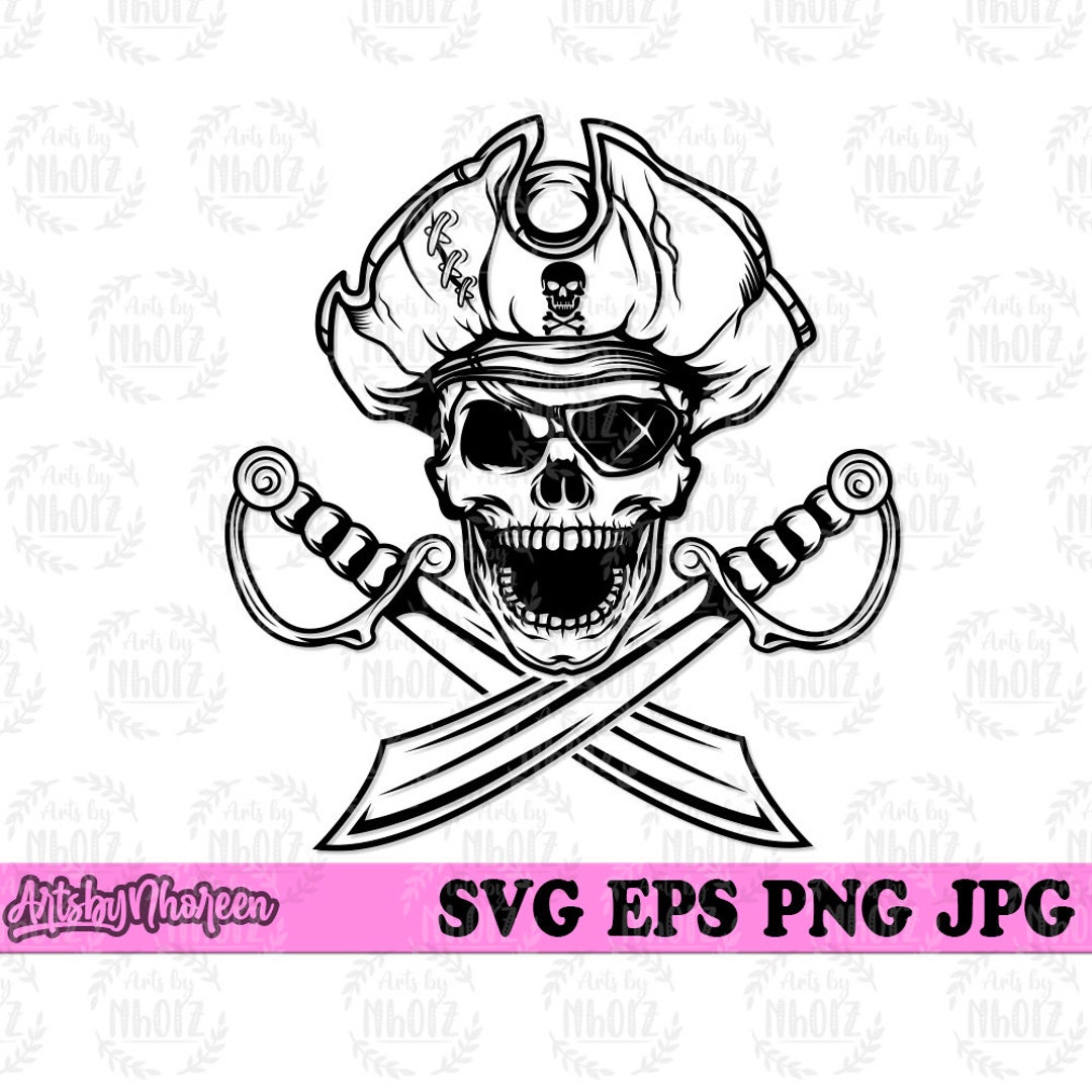 Pirate Skull Svg, Captain Sword Clipart, Pirate Hat Cut File, Black ...