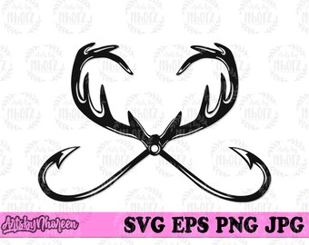 Deer Fish Hunting svg, Antler Dad Clipart, Hunter Jpeg Shirt png, Outdoor Fishing Cut File, Boho Home Decor svg, Adventure Clipart, Buck dxf