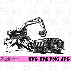 Excavator Dump Truck Loading svg, Trucker Dad Clipart, Truck Driver Shirt png, Construction Monogram, Contractor Gift Idea, Truck Loader dxf