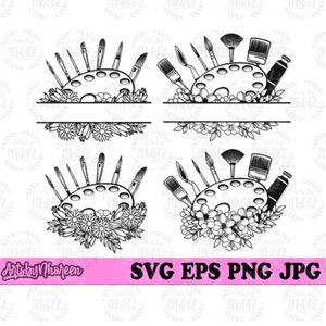 Painter Artist SVG Bundle | Painting Tools Clipart | Paint Brush Cut File | Oil and Canvas dxf | Floral Artist Text Name Shirt png | Artwork