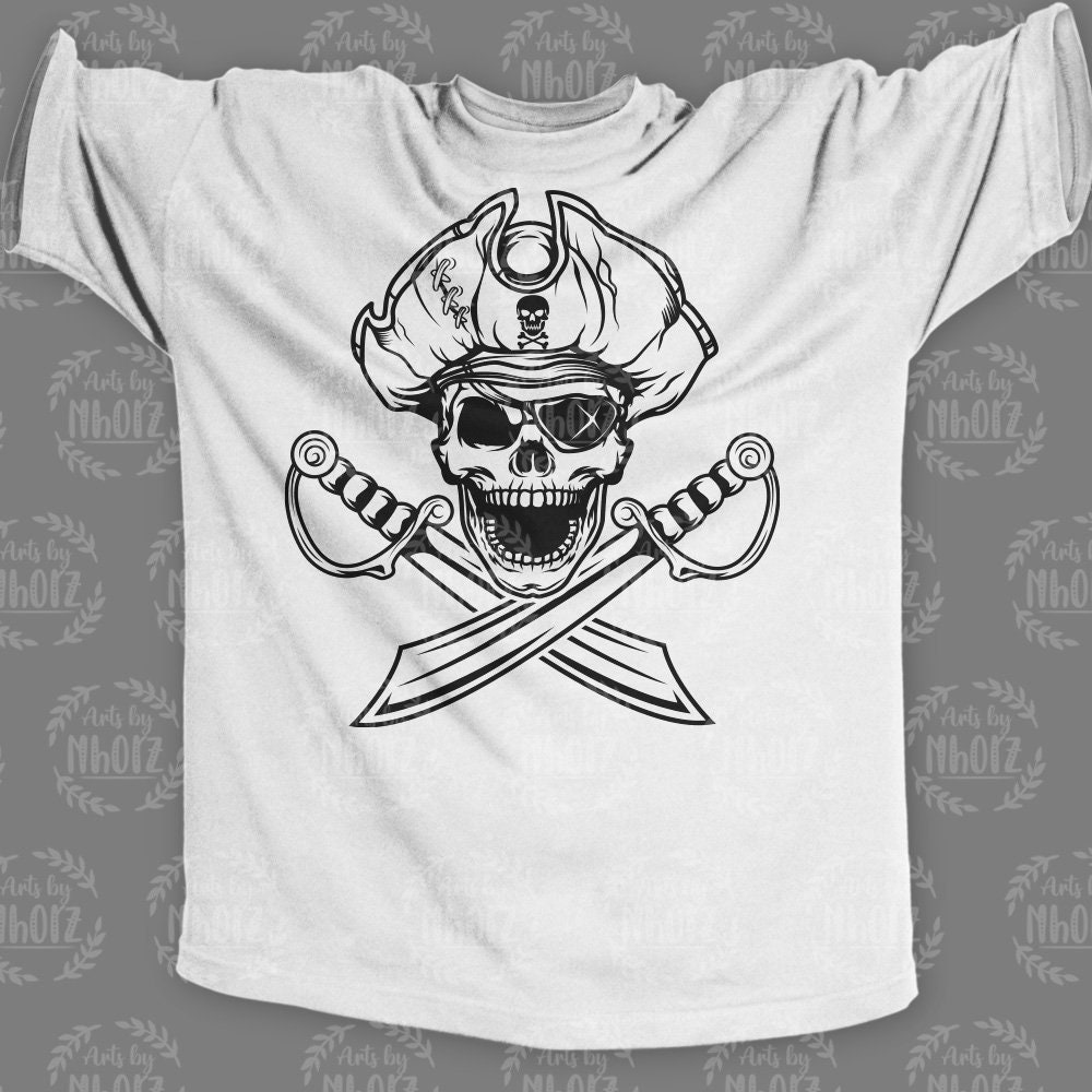 Pirate Skull Svg, Captain Sword Clipart, Pirate Hat Cut File, Black ...
