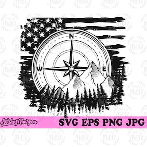 US Flag Kompass Outdoor Szene svg, Traveler Geschenkidee Tshirt Design png, Camping Life Schablone, Camp Cut File, Adventurer Mountaineer Clipart