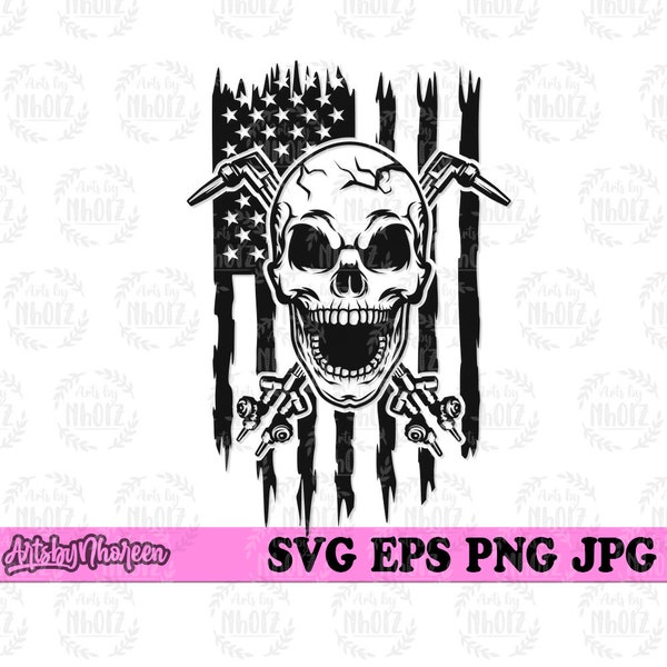 US Welder Skull svg, USA Welding Jpeg Monogram Stencil, Iron Fitter Clipart, Iron Worker T-shirt png, US Welder Dad svg, Skilled Worker dxf