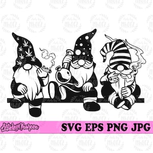 3 Gnomes Smoking Weed svg, 420 Cut Files, Cannabis Blunt Stencil, Rasta Gnome Smoking Joint Clipart, High Dope Elf dxf, Marijuana Shirt png