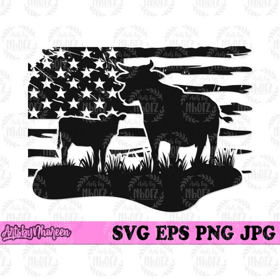 US Flag Cow and Calf Svg Cow Cut File USA Barn Clipart Farm | Etsy
