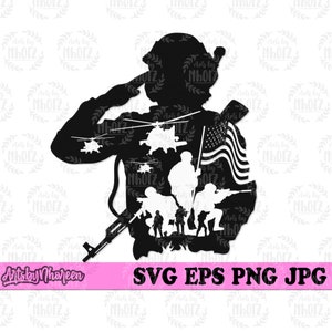 US Soldier Salute svg, Combat Scene Cut File, Honor the Brave svg, Military Clipart, US Army Battle Scene Stencil, Veteran Tshirt Design png