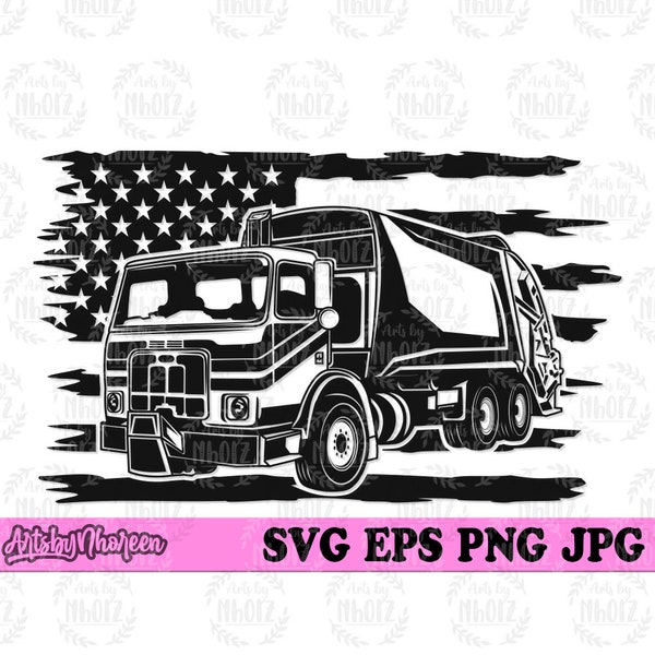 US Garbage Truck svg, Trucker Clipart, Skilled Driver Dad Cut File, Garbage Collector Stencil, Waste Vehicle dxf, Dumpster Tshirt Design png