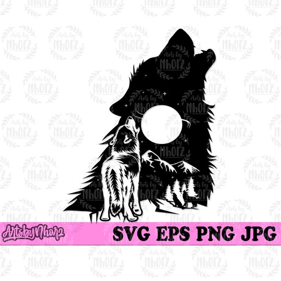 Howling Wolf svg, Forest Night svg, Wolf Clipart, Howling Wolf png, Howling Wolf Stencil, Howling Wolf Cutfile, Camp Life svg,Camp Shirt svg
