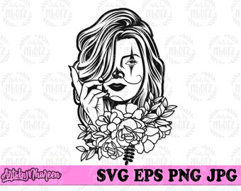 Joker Chic svg, Floral Joker Clipart, Halloween Mom Custom T-shirt png, Joker Lady Stencil, Flower Killer Woman dxf, Pretty Clown Cutfile