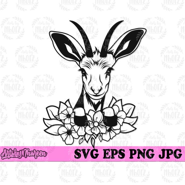 Cute Floral Antelope svg | Pronghorn Clipart | Oryx Cut File | Gazelle Horns Stencil | Wyoming dxf | Impala png| Wild Life Safari Animal jpg