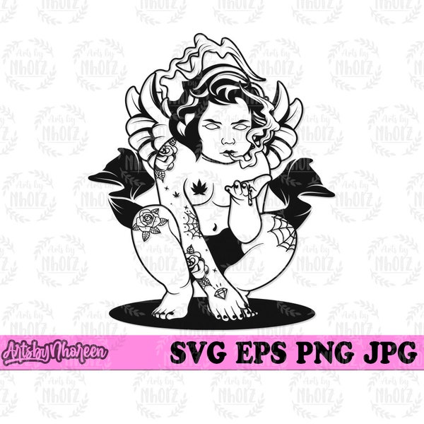 Angel Smoking Weed svg, High Cupid Clipart, Joint Blunt Stencil, Cannabis svg, Marijuana Cut File, 420 T-shirt Design png, Dope Rasta Stoner