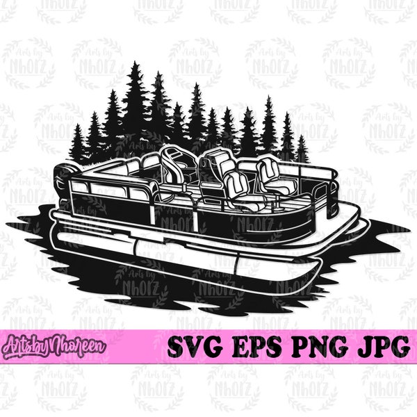 Pontoon Boat svg, Lake Fishing Cut File, River Vehicle Stencil, Angler Shirt png, Angling Dad Gift Idea Clipart, Boat Shop Owner Jpeg dxf