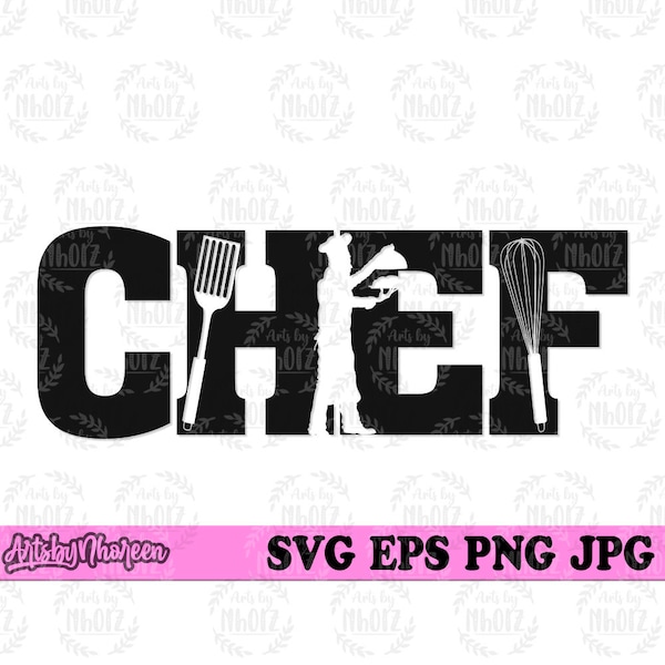 Chef Text and Monogram svg, Head Cook Clipart, Kitchen Cut File, Cooking Stencil, Grill Master png, Whisk Cutfile, Fork png, Spoon Clipart