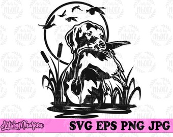 Enten JagdHund svg, Labrador Retriever Clipart, Lake Scene Cut File, Outdoor Jagd Schablone, Camp Life T-Shirt Design png, Camp View dxf