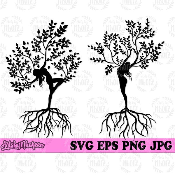 Tree Woman svg, Wall Art Clipart, Woman Dancing Stencil, Plant Abstract Pattern Cut File, Tree of Life dxf, Geometric Artwork T-shirt png