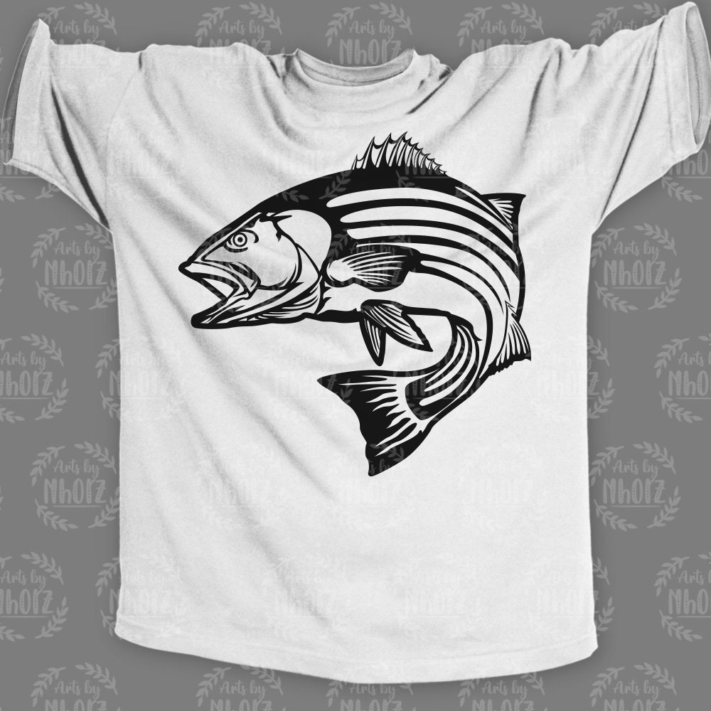 Striped Bass Fish svg, Bass svg, Lake Fishing Clipart, River Fish Cut File,  Striped Fish Stencil, Angling T-shirt PNG Design, Bass Cutfile