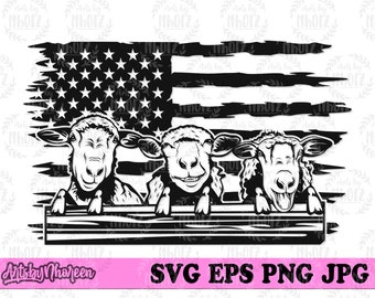 US Funny Sheep Peeking svg | Farm Animal Clipart | Sheep Barn Cut File | Farm Life Stencil | USA Farm Owner Monogram | Farmer Dad Gift Idea
