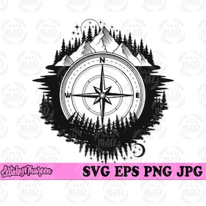 Kompass Outdoor Motiv svg, Traveler Geschenkidee T-Shirt Design png, Camping Life Schablone, Camp Cut File, Adventurer Clipart, Bergsteiger dxf