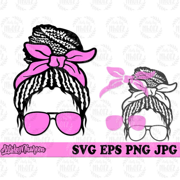 Messy Braided Afro Bun Hair svg, Black Woman Clipart, Afro Hairstyle Cut File, Mom Life svg, Afro Mom Shirt png, Mothers Gift Idea, Afro png