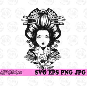 Japanese Geisha svg, Lady Warrior Clipart, Ancient Fighter Stencil, Strong Woman Cut File, Pretty Assassin Cutfile, Geisha Shirt Design png