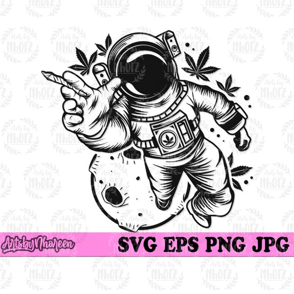 Astronaut Smoking Weed svg, Space High Clipart, Cannabis Cut File, Outer Space Marijuana Blunt Stencil, 420 Tshirt png, High as the Moon dxf