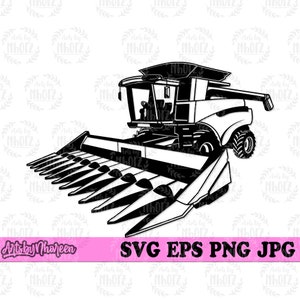 May include: Black and white silhouette of a combine harvester with a header, a large agricultural machine used for harvesting crops.