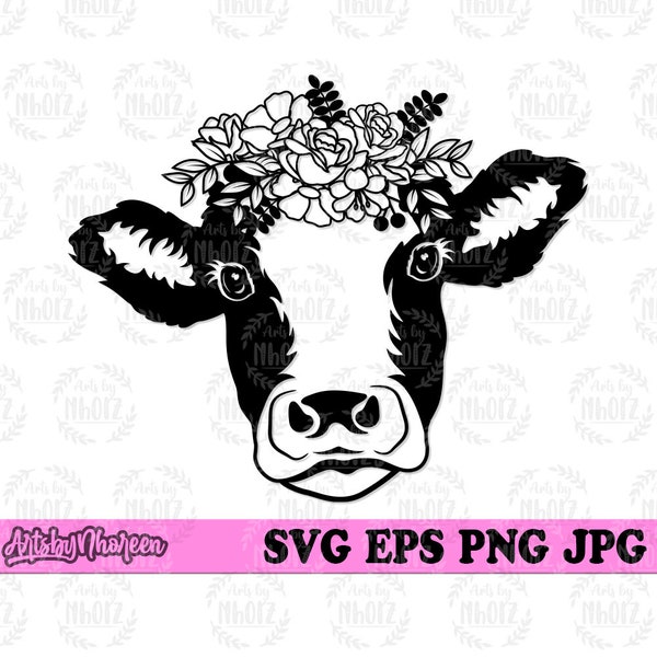 Cute Floral Calf svg, Baby Cow Cut File, Flower Animal Headdress Stencil, Cow Farm Owner jpeg, Cow’s Milk Monogram, Farm Animal T-shirt png