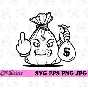 Money Bag Middle Finger svg, Bandit Custom T-shirt Design png, Hipster Clipart, Gangster Cut File, Cool Rich Kids Stencil, Lifestyle Cutfile